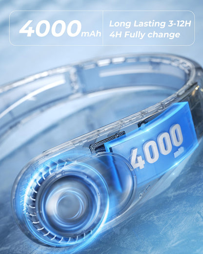 Neck Fan, Personal Fan with LED Display, USB-C Rechargeable, 4000mAh-Battery, 3-Speed Adjustment & Whisper-Quiet Operation, Perfect for Home, Travel, Sports