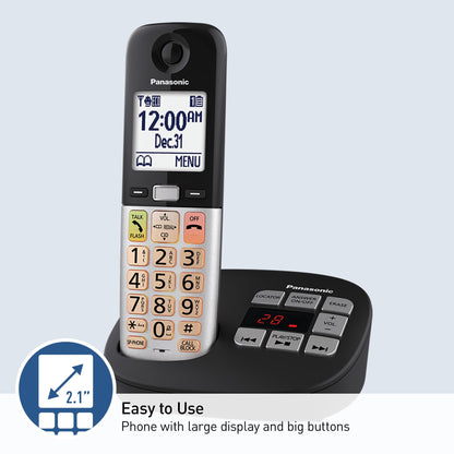 Panasonic Cordless Phone, Easy to Use with Large Display and Big Buttons, Flashing Favorites Key, Built in Flashlight, Call Block, Volume Boost, Talking Caller ID, 2 Cordless Handsets - KX-TGU433B