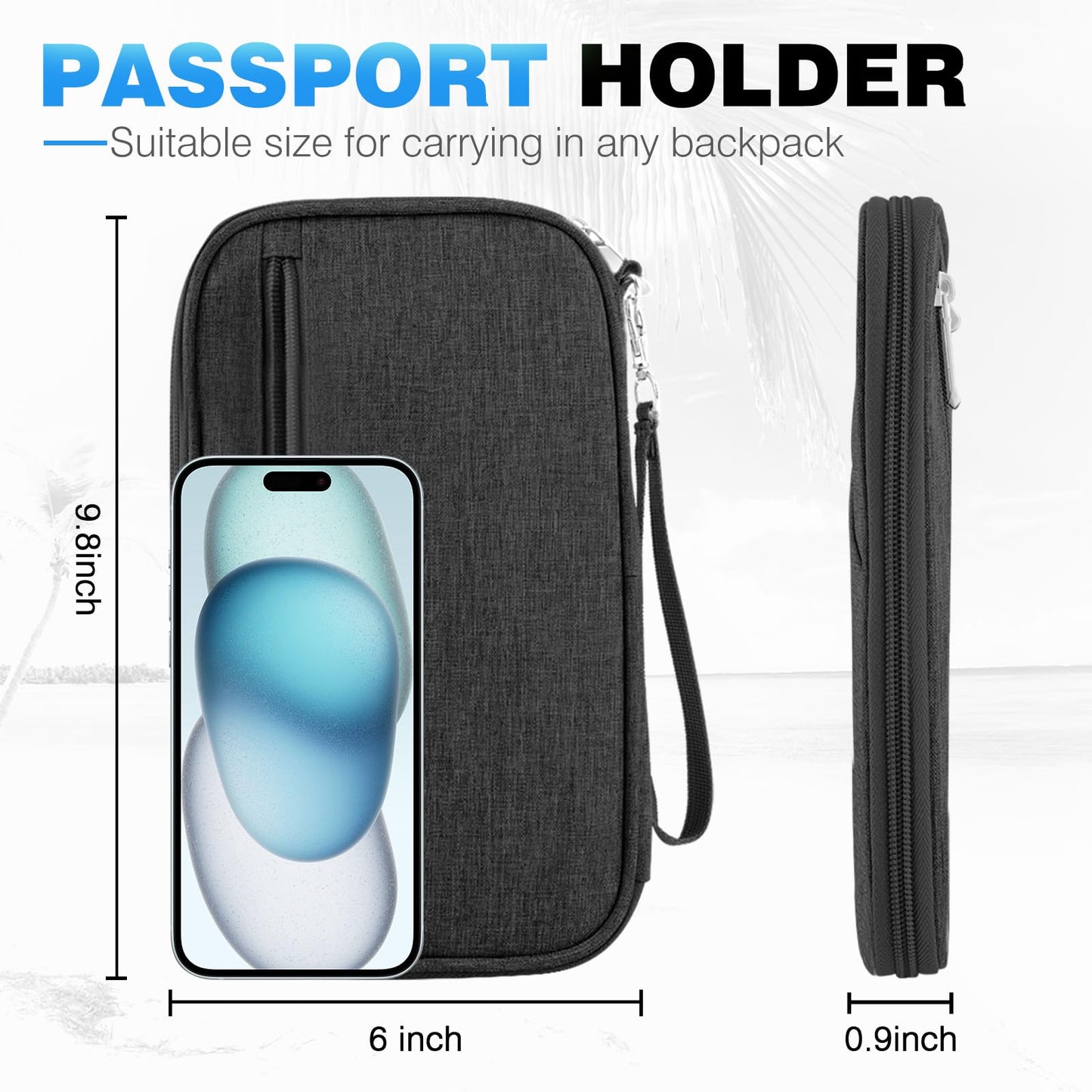 Passport Holder Family RFID Travel Document Organizer for Women Waterproof Passport Wallet Men Portable Case for Cards, Boarding Pass, ID, Money, Tickets with Zipper