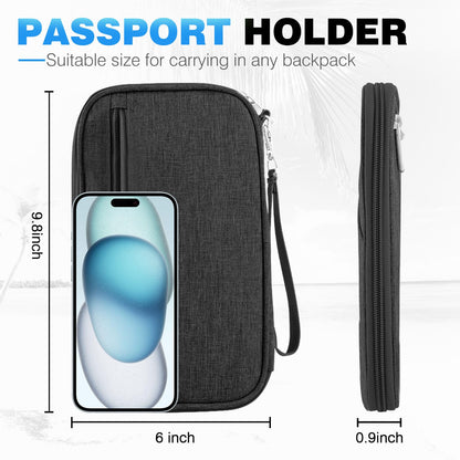 Passport Holder Family RFID Travel Document Organizer for Women Waterproof Passport Wallet Men Portable Case for Cards, Boarding Pass, ID, Money, Tickets with Zipper