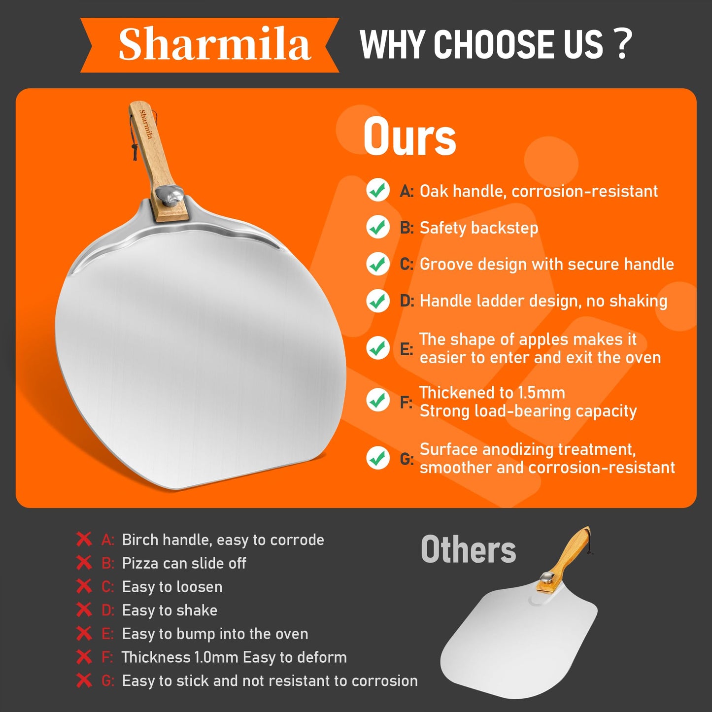 Pizza Peel 12 inch Aluminum Pizza Spatula,Upgraded Apple Shaped Pizza Paddle with Foldable Handle for Easy Storage,Sharmila Professional Pizza Spatula Paddle for Home Pizza Making