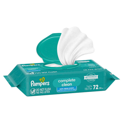 Pampers Baby Wipes, Complete Clean Baby Fresh Scented Wipe, Gently Cleans Head to Toe, 72 Total (1 Flip-Top Packs)
