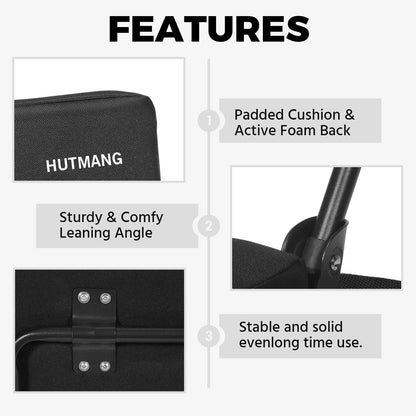 HUTMANG Chair - Stadium Seat with Back Support, Padded Foam Backs, 330LBS Weight Support, Portable, Foldable, Black