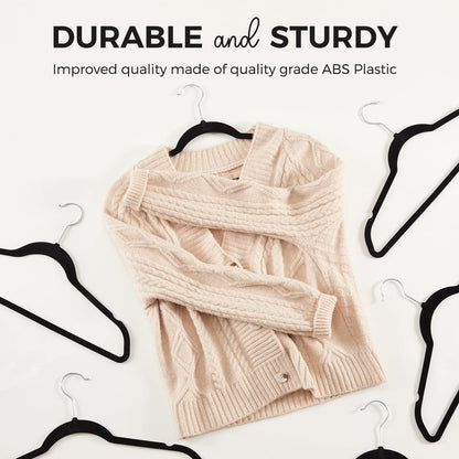 HOUSE DAY Premium Velvet Hangers 50 Pack Black, Non-Slip Flocked Felt Hangers, Sturdy Clothes Hangers with 360° Rotatable Hook, Heavy Duty Coat Hanger, Durable Slim Hanger for Closet Space Saving