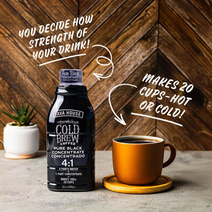 JAVA HOUSE Cold Brew Coffee, Colombian 4:1 Liquid Concentrate, 32 Ounce Bottle