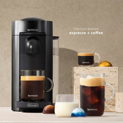 Nespresso VertuoPlus Coffee and Espresso Machine by De'Longhi with Milk Frother, Ink Black
