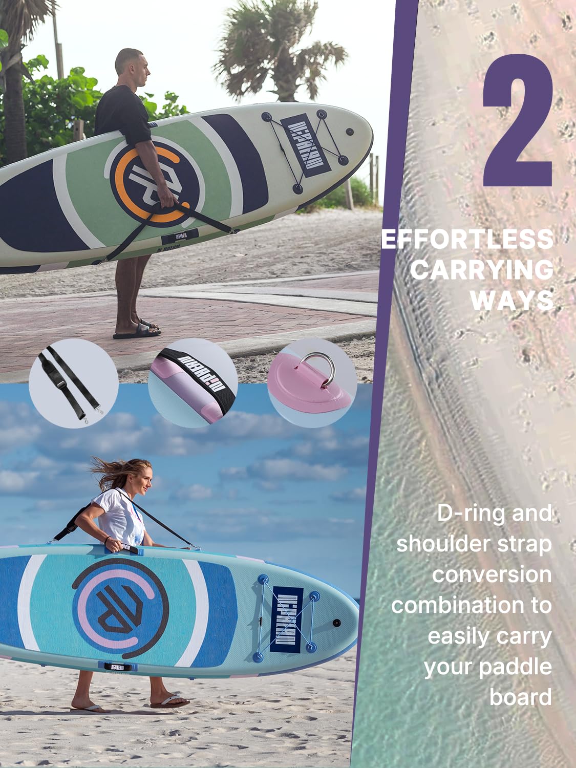 Niphean Inflatable Stand up Paddle Board with StabilTrac Fin, 400LBS Capacity & Wide EVA Inflatable Paddle Boards for Adults & Youth, Lightweight SUP Board for Yoga & Fitness with Easy-Carry Strap