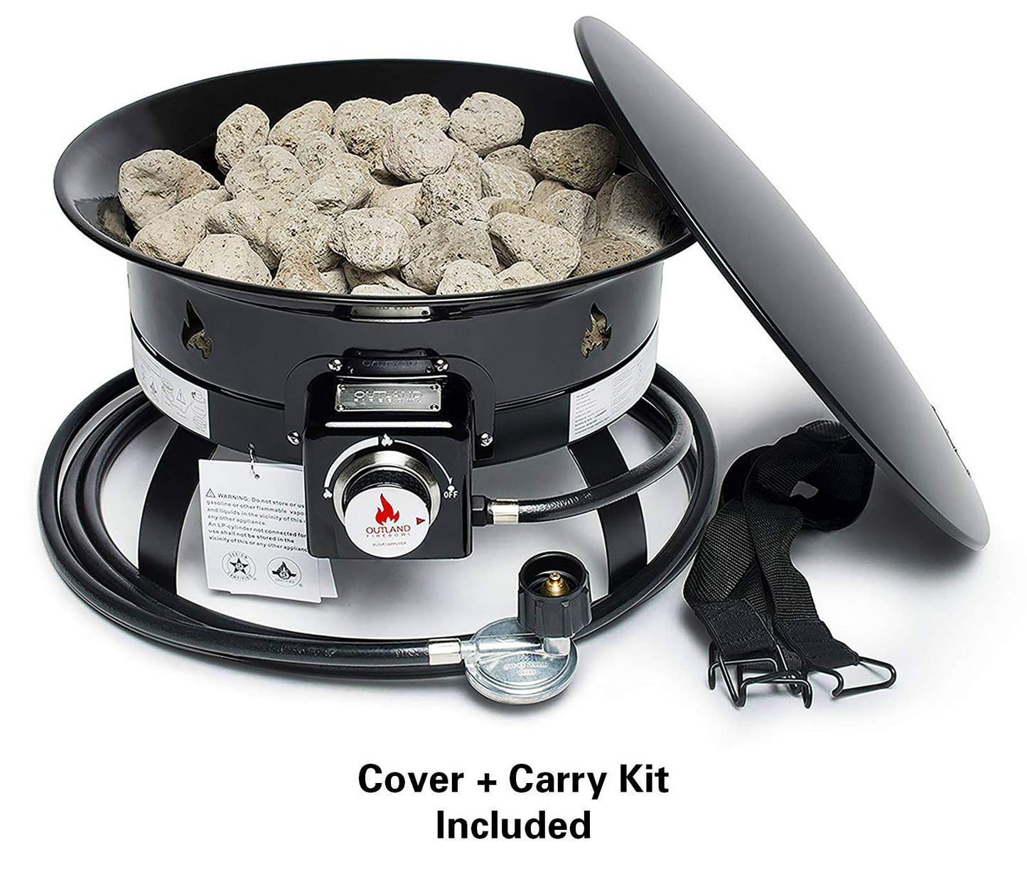 Outland Living Portable Propane Fire Pit, 19-inch, 58,000 BTU with Fire Pit Cover & Carry Kit, Smokeless Gas Firebowl | Perfect for Camping, Patio, Backyard, Tailgating, Deck, RV| Black 893 Deluxe
