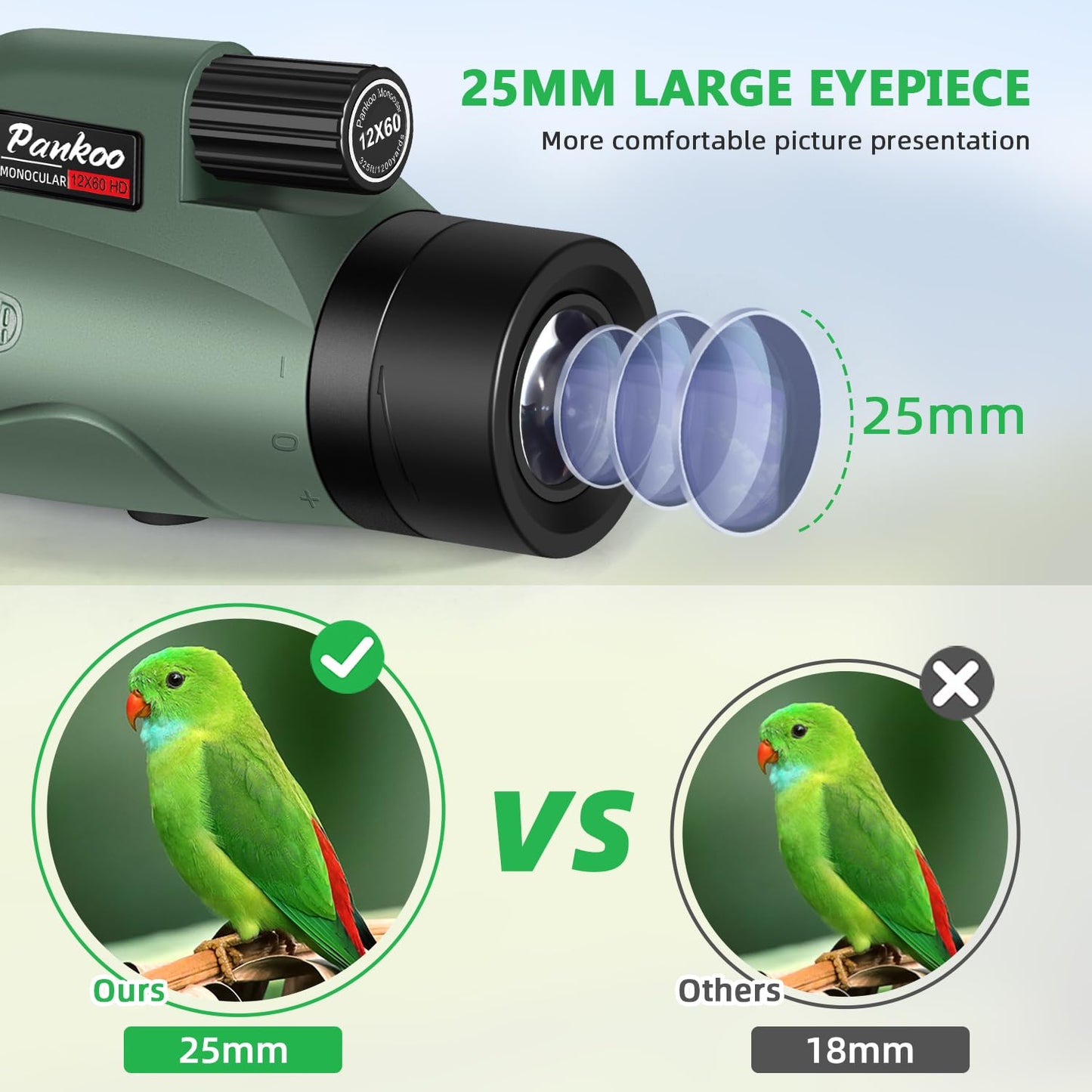 Pankoo 12x60 HD Monocular Telescope for Adults | Comes with Smartphone Adapter Tripod Hand Strap | Suitable for Bird Watching Sports Hiking Traveling