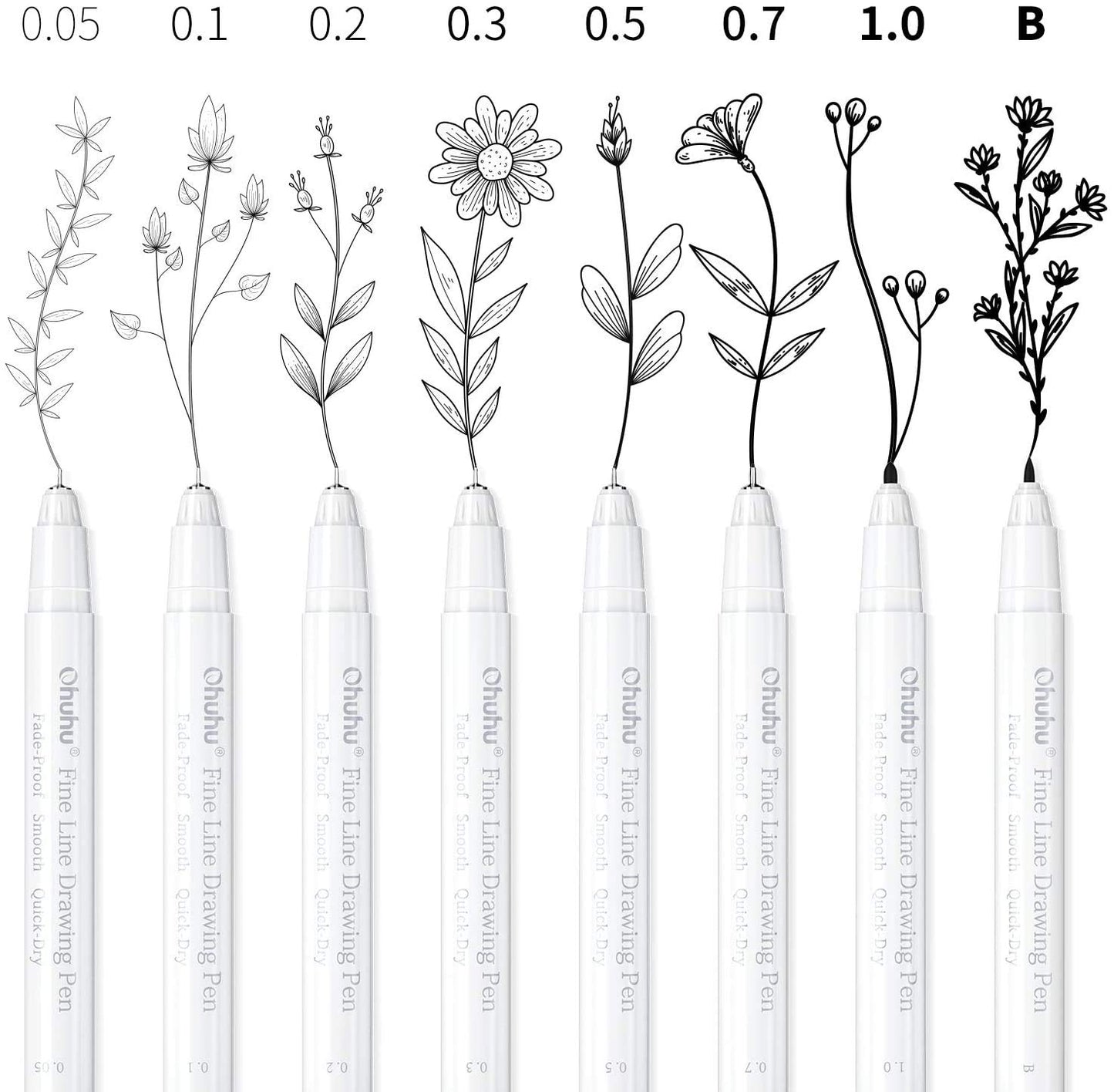 Ohuhu Fineliner Pens Micro Drawing Pens: 8-size Tips (Ultra-fine, Fine & Brush) Waterproof Pigment Black Ink for Illustration Drawing Journaling Sketching for Artist Beginners