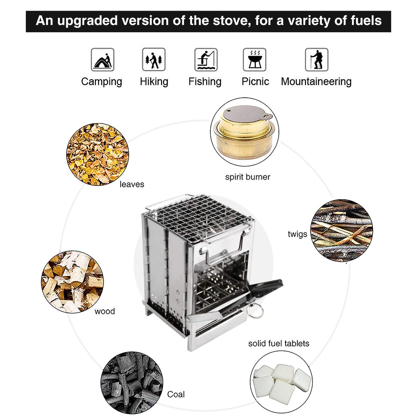 REDCAMP Wood Burning Folding Camp Stove Stainless Steel Grid, Portable Collapsible Backpacking Stove Survival Rocket Stove for Hiking Outdoor Tent Camping Picnic BBQ, Samll