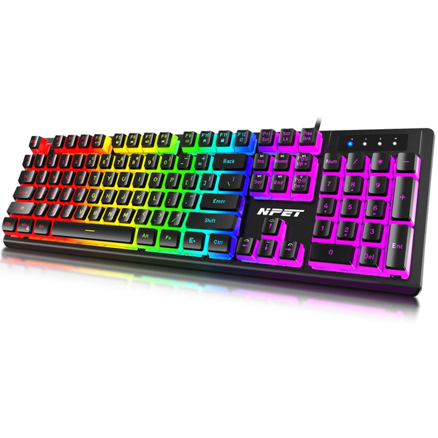 NPET K10V4 Wired Gaming Keyboard, RGB 10 Zone Backlit, Spill-Resistant Design, Multimedia Keys, Quiet Silent USB Membrane Pudding Keyboard for Desktop, Computer, PC