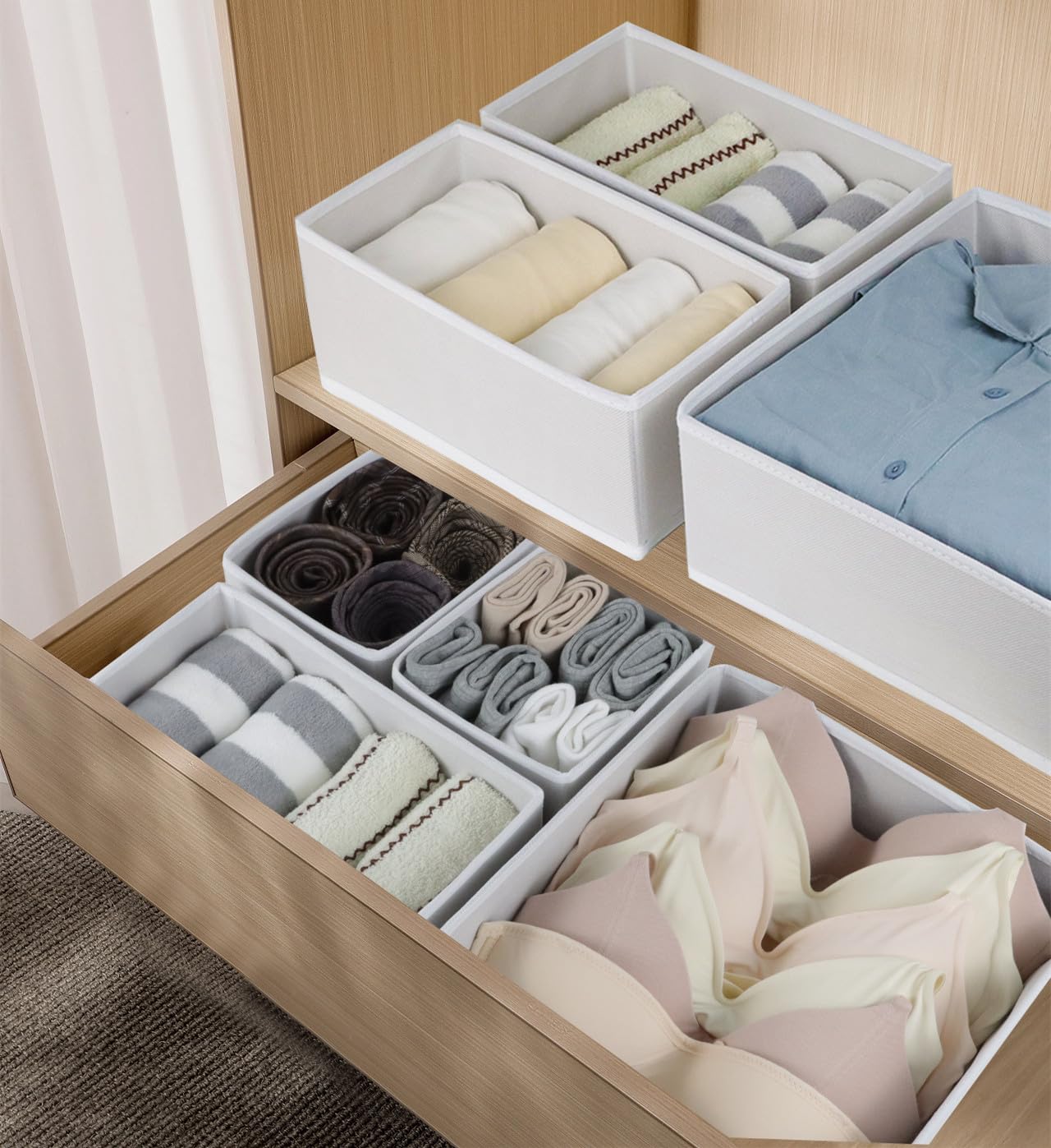 12 Pack Drawer Organizers for Clothing, Foldable Clothes Drawer Organizer for Underwear, Folded Clothes, Baby Clothing, Socks, Bra, Towels, Ties - Multi-pack Storage Box (White)
