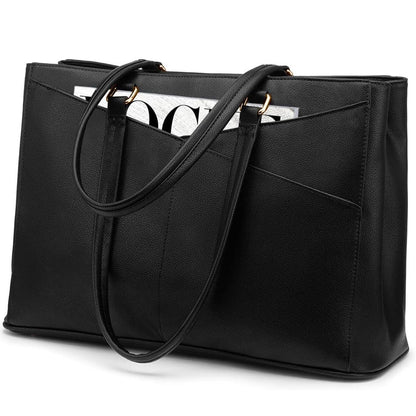 LOVEVOOK Laptop Tote Bag for Women 15.6 Inch Waterproof Leather Computer Bags Business Office Work Briefcase Black