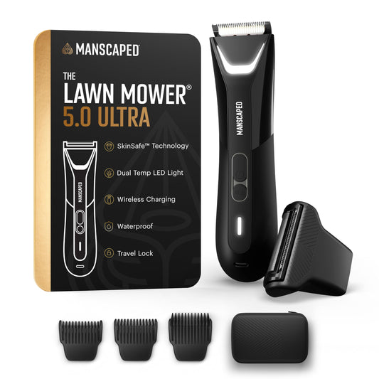 MANSCAPED® The Lawn Mower® 5.0 Ultra Groin & Body Hair Trimmer – Dual-Head SkinSafe® Trimmer & Foil Blades, Waterproof Wet/Dry Groomer, USB-C Rechargeable with Travel Case, Men’s Ball Shaver, Black