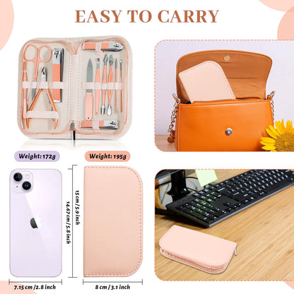 Manicure Set Nail Clipper Set Men Women 12 in 1 Nail Care Kit with Portable Case Travel Manicure Pedicure Tools Grooming Kit Beauty Salon(Rose Gold)