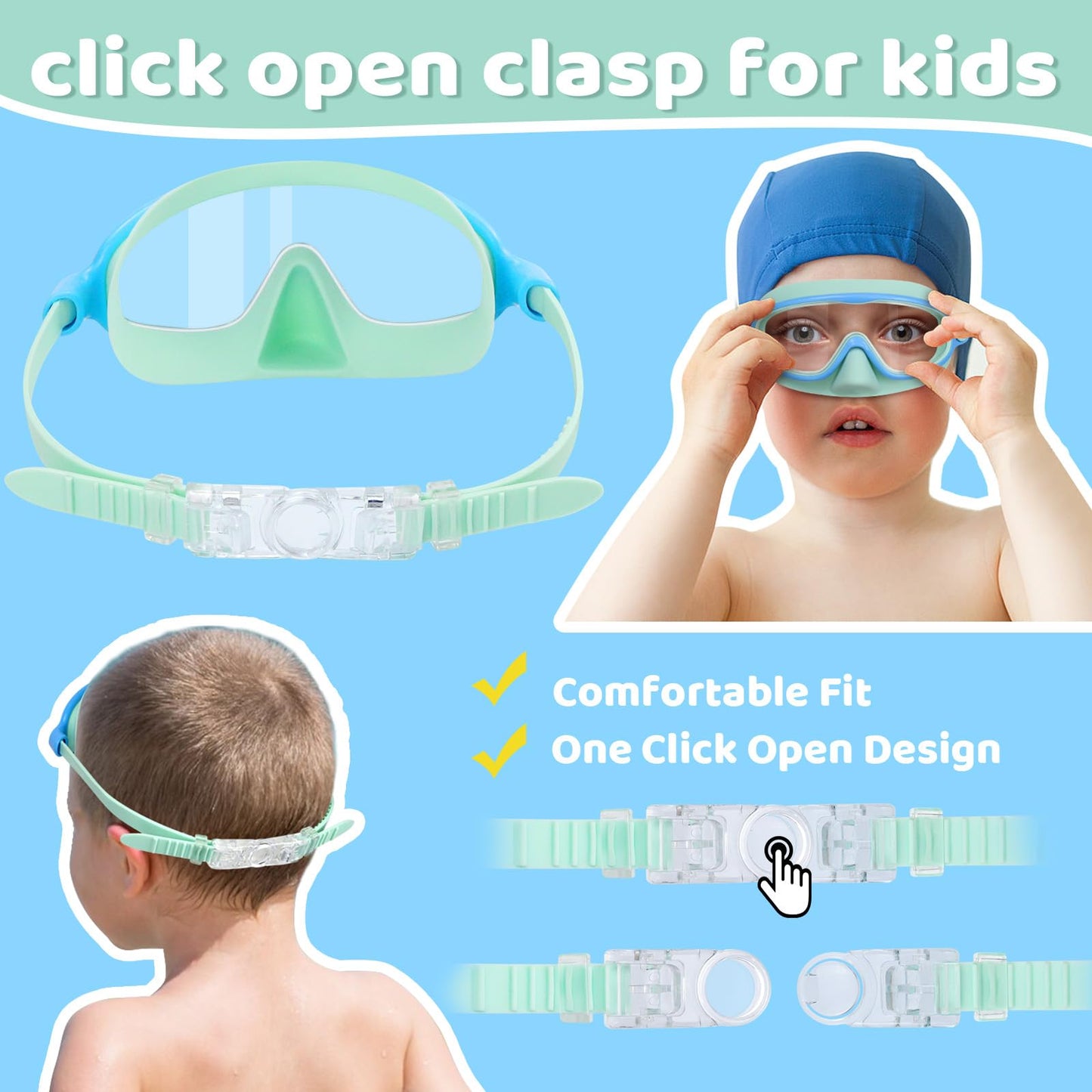 Vvinca 2 Pcs Kids-Swim-Goggles with Nose Cover, Swimming Diving Mask Wide View Anti Fog UV Anti Shattered Lens for Kids 3-5