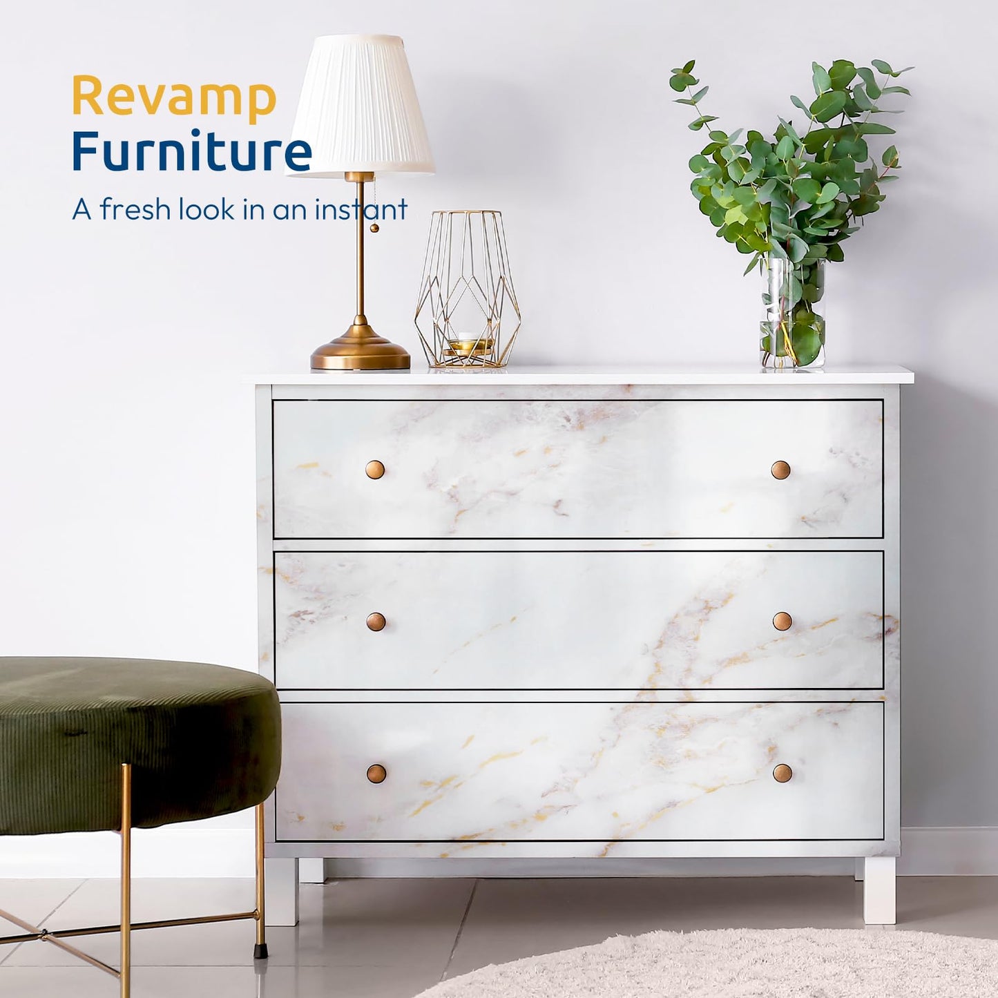 rabbitgoo Glossy Marble Contact Paper Peel and Stick Wallpaper 17.5" X 78.7" Countertop Furniture Waterpoof Self Adhesive Removable Cover for Kitchen Bathroom Cabinet Drawer Shelf Liner Vinyl Roll