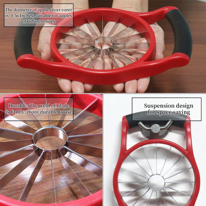 Newness 5.12 Inch Extra Large Apple Slicer, 16-Slices Heavy Duty Apple Cutter, Durable Apple Corer, Stainless Steel Apple Slicer and Corer - for Apple, Potato, Onion and More, Red