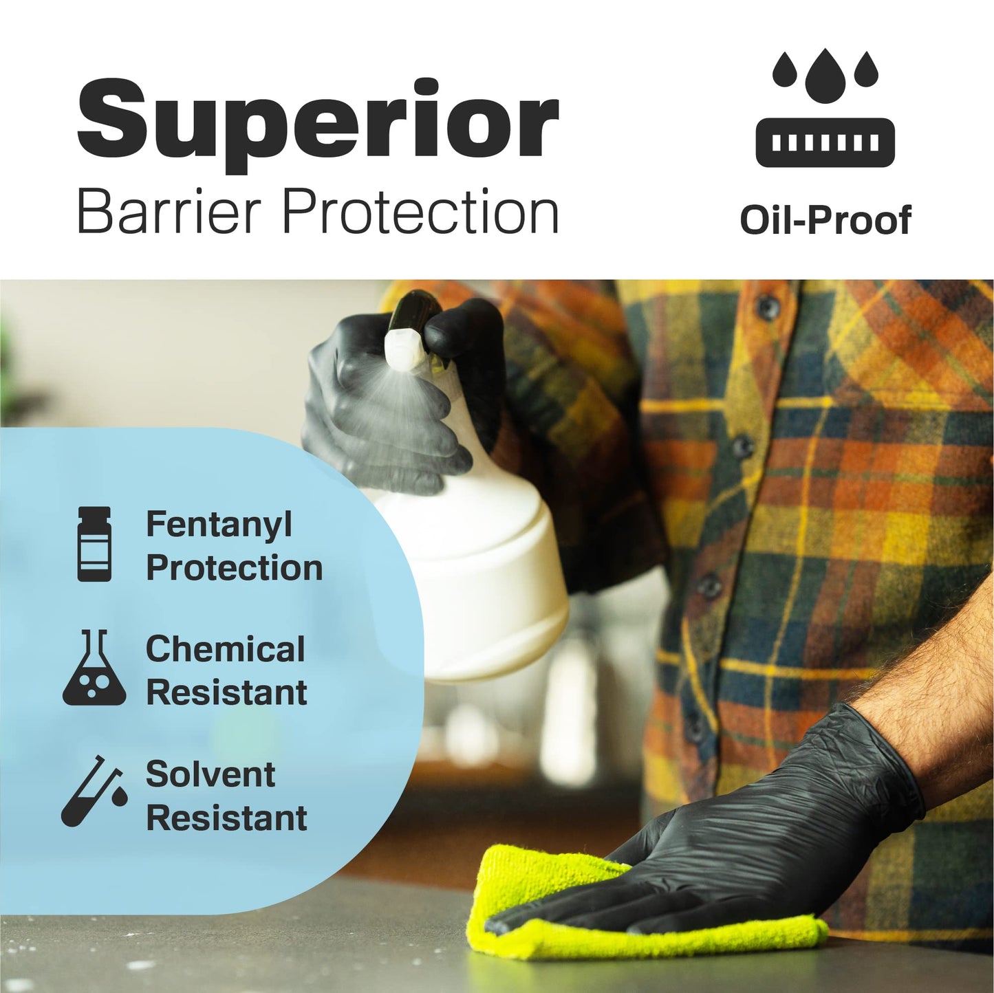 Raxwell Latex Free Disposable Gloves - 4.5 Mil Black Nitrile Gloves - 100 Count Non Latex, Powder Free - Food Grade & Safe - For Labs, Kitchens, Mechanics, Cleaning & More