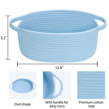 ABenkle Small Basket with Handles - Decorative Durable Rope Woven Storage Bin Shelf Storage Organizer Cube, Easter Baby Gift Basket, 12"x8"x5", Blue