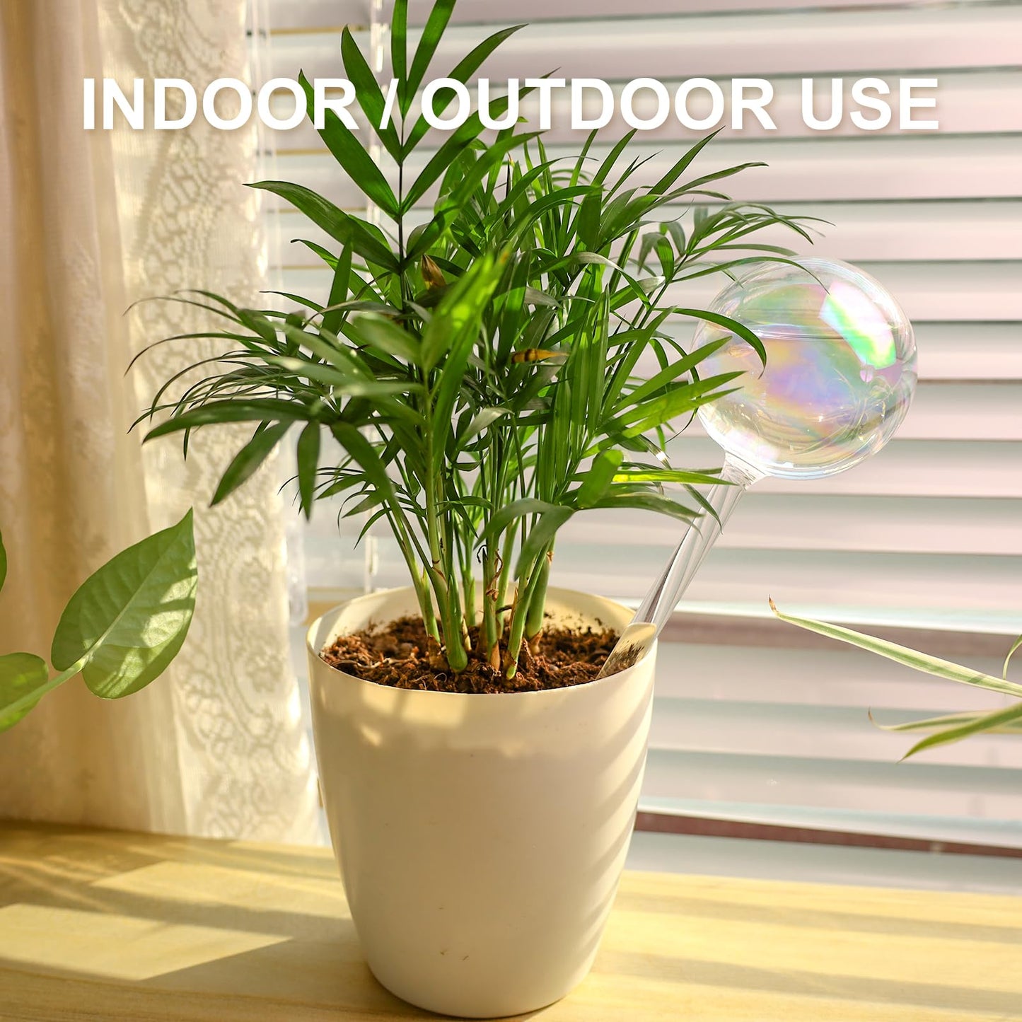 KiKiHeim Plant Watering Globes Self Watering Planter Insert System Spikes, 6.4oz/190ml Capacity Hand Blown Iridescent Clear Glass Automatic Waterer Bulbs for Outdoor Indoor Plants, 3Pcs