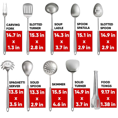 Newness 10 Pcs Cooking Utensils Set, 304 Stainless Steel Kitchen Utensils Set, Metal Kitchen Accessories, Include Soup Ladle, Slotted Skimmer Spoon, Spaghetti Spoon and Spatula, Tongs,Dishwasher Safe
