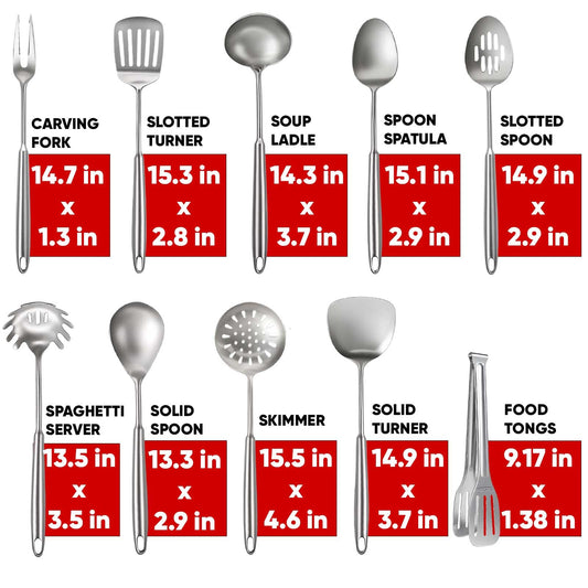 Newness 10 Pcs Cooking Utensils Set, 304 Stainless Steel Kitchen Utensils Set, Metal Kitchen Accessories, Include Soup Ladle, Slotted Skimmer Spoon, Spaghetti Spoon and Spatula, Tongs,Dishwasher Safe
