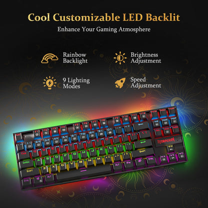 Redragon K552 Mechanical Gaming Keyboard, 87-Key Compact, LED Gaming Keyboard with Red Switches, Anti-Ghosting, Metal Frame for PC Gaming & Typing, Beginner-Friendly (Black)