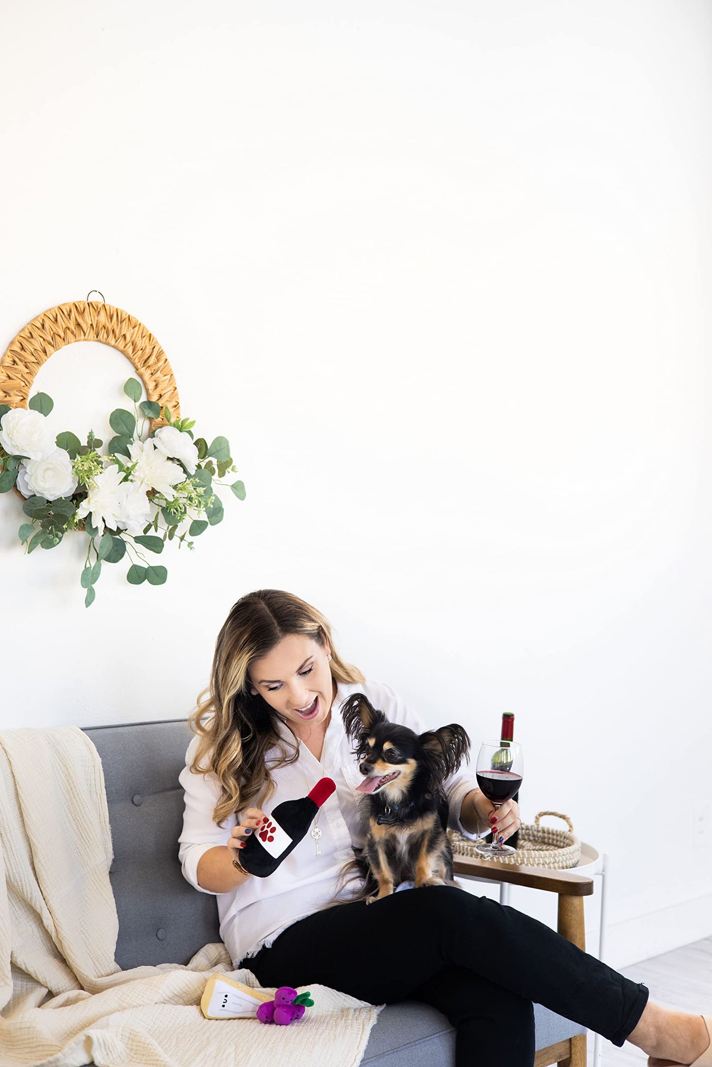 Pearhead Pawrcuterie Board Dog Toys, Set of 3, Wine Cheese & Grape Dog Toys, Charcuterie Board Toy Set for Pets, Must Have Plush Chew Toys for Pet Owners