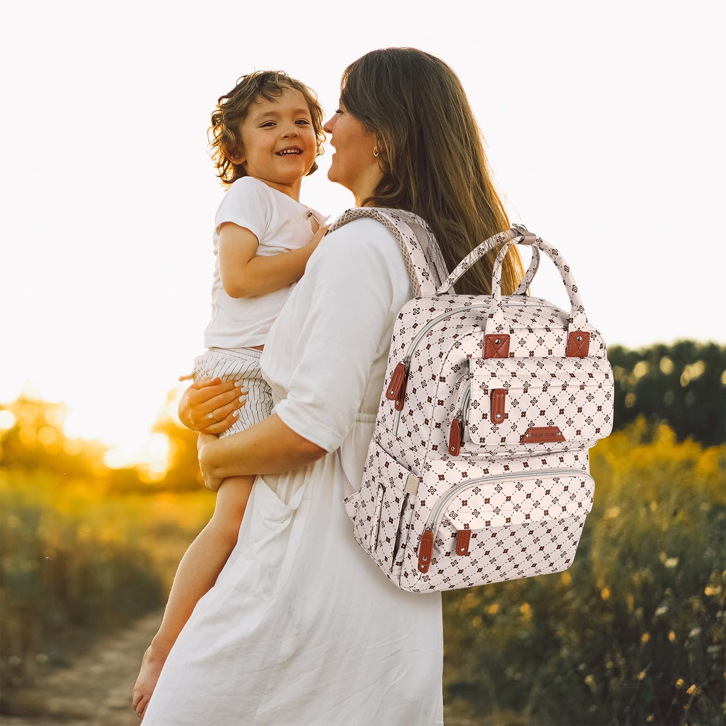 Legestori Baby Diaper Bag Backpack, Baby Bag for Girls Large Capacity with Stylish Flora, Travel Back Pack Multifunction Waterproof, Newborn Baby Registry Shower Gifts, Pink05