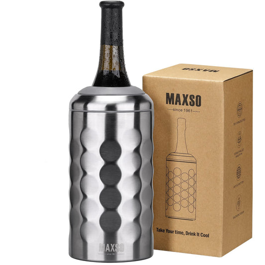 MAXSO Wine Chiller Bucket, Portable 750 ml Champagne & Wine Bottle Cooler Keep Wine & Beverages Cold, Stainless Steel Vacuum Insulated Wine Gifts for Wine Lovers - Silver