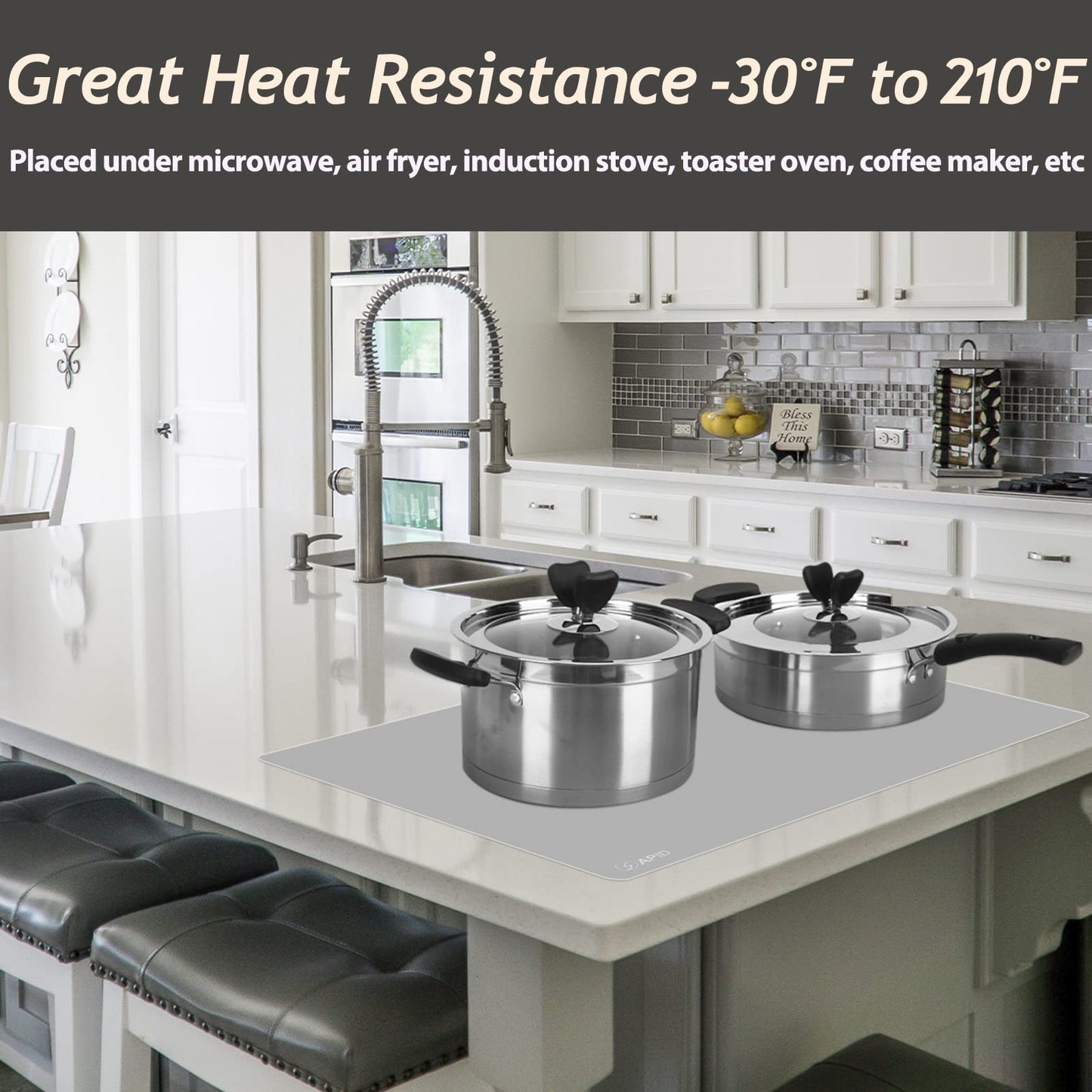 Extra Large Silicone Mat 36" x 24" Place Mats, Heat Resistant Mat for Kitchen Countertop Protector, Thick Placemats Washable Silicone Mats for Kitchen Counter Mat Dining Table Mat, Grey, Sapid