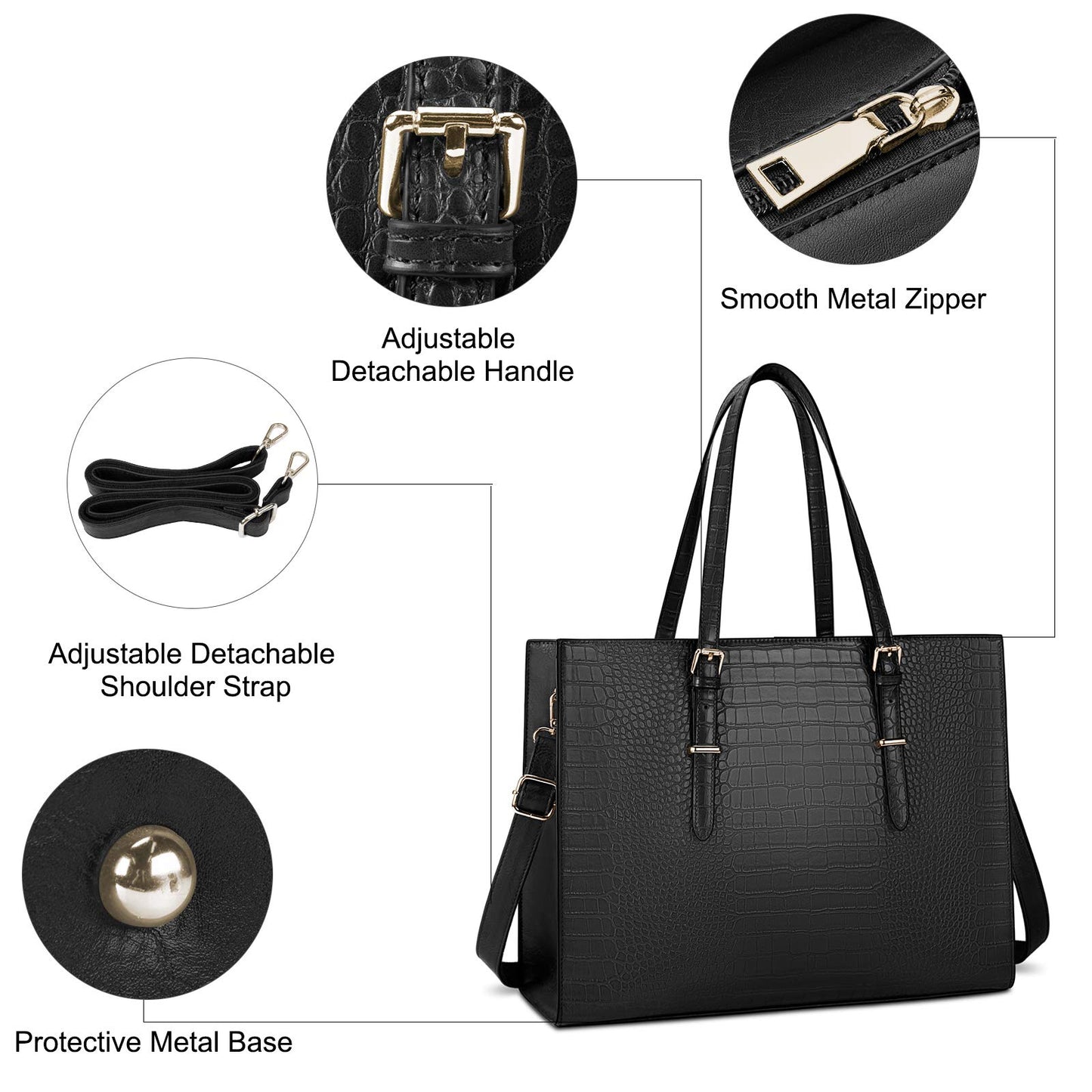 Laptop Bag for Women 15.6 inch Laptop Tote Bag Leather Classy Computer Briefcase for Work Waterproof Handbag Shoulder Bag Women Business Office Bag