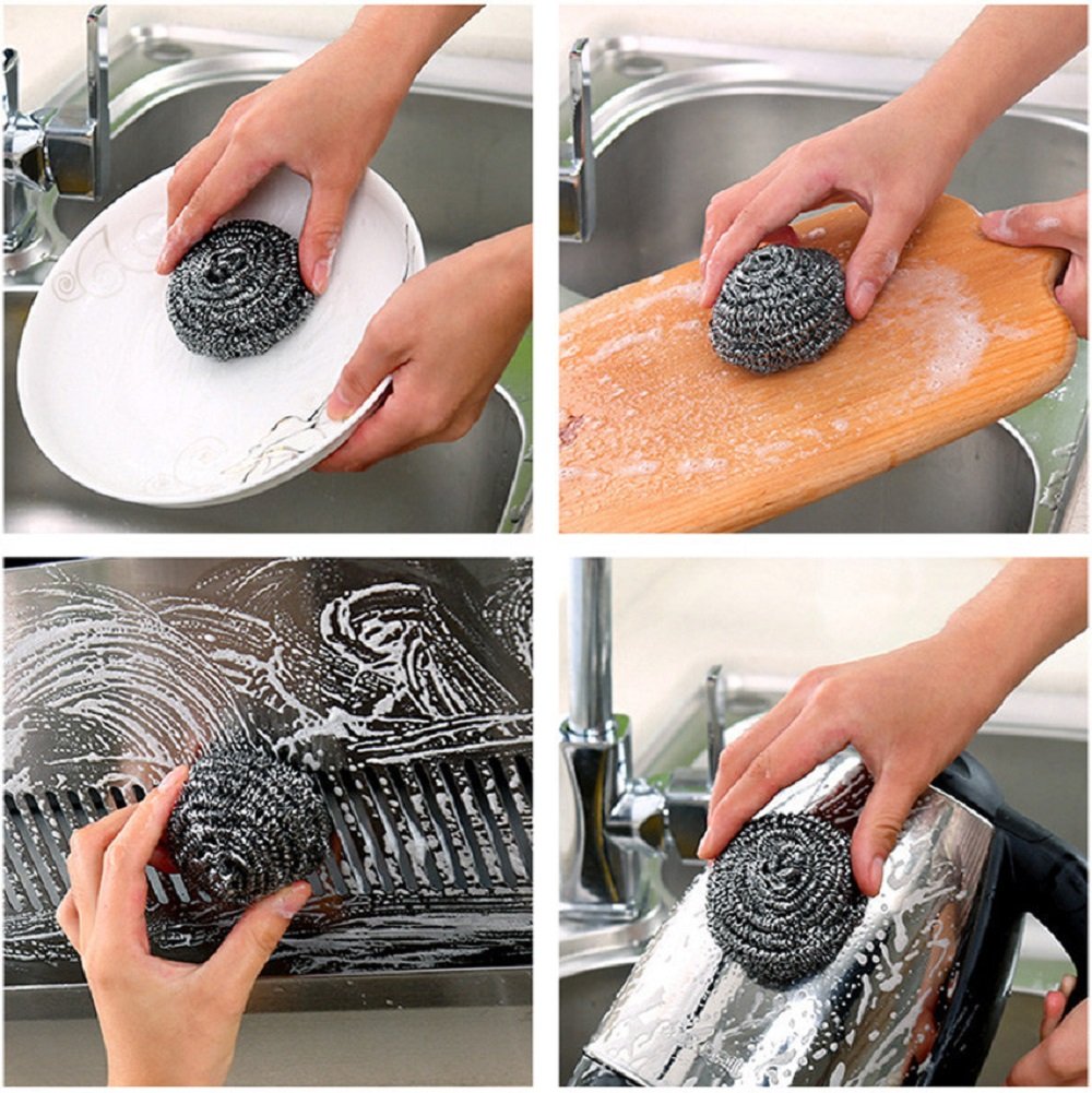 KTOJOY 6 Pack Stainless Steel Wool Scrubber, Scrubbing Scouring Pad, Steel Wool Scrubber for Kitchens, Bathroom and More