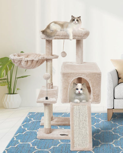 MIAO PAW Beige Cute Cat Tree Tower for Indoor Cats Condo with Sisal Scratching Posts Jump Platform Furniture Activity Center Play House Bed