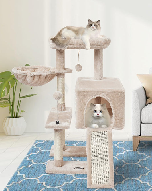 MIAO PAW Beige Cute Cat Tree Tower for Indoor Cats Condo with Sisal Scratching Posts Jump Platform Furniture Activity Center Play House Bed