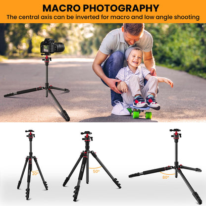 MACTREM Camera Tripod, 67 inch/172cm Aluminum Travel Tripod & Monopod with 360°Ball Head, Lightweight Camera Stand for Smartphone iPad Canon Nikon Sony Binoculars Laser Level Telescope