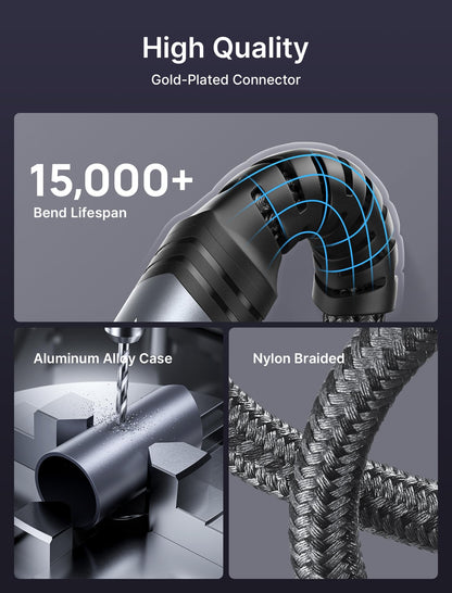 JSAUX Guitar Cable 10 ft, Amp Cord for Electric Guitar/Mandolin/Bass, Pro Audio Instrument Cable with 1/4" Tips(TS Port) Right Angle to Straight-Gray