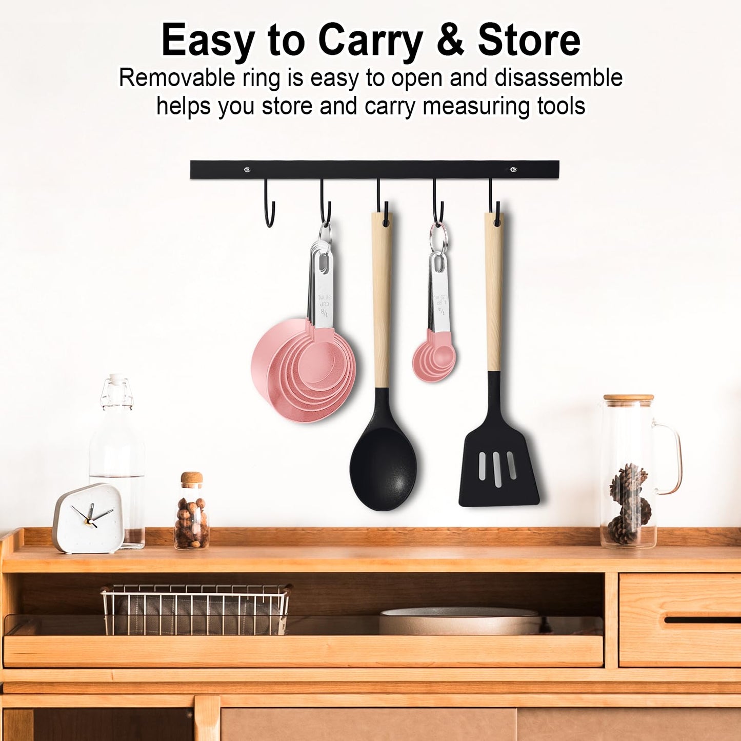 Measuring Cups and Spoons Set, 10 Pieces Nesting Measure Tools, Kitchen Essentials Gadgets with Stainless Steel Handle for Dry & Liquid Ingredient, Pink