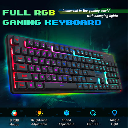 Redragon Updated S107 Gaming Keyboard and Mouse, RGB Gaming Keyboard and 10000 DPI Mouse Combo with 25-Key Anti-Ghosting, 1K Hz Programmable Mice with Software, Plug & Play to PC, Laptop [Upgrade]