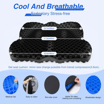Airllantry Thicken 19.7in Seat Cushion, Gel Seat Cushion for Long Sitting–Office Chair, Wheelchair, Car Cushion, Large Cooling Pad for Back Pain, Sciatica, Tailbone Pain Relief