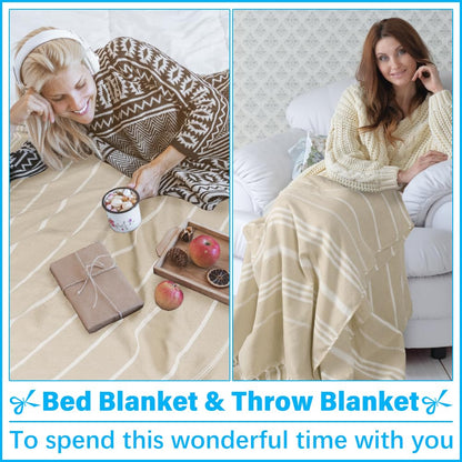 Oversized Turkish Beach Towel Blanket XXL Cotton Sandproof Towels Boho Woven Extra Large Big Sand Free Giant Throw Thick Blankets Huge Quilt XL Picnic Camping Necessities Cloud For Adult Gifts Beige