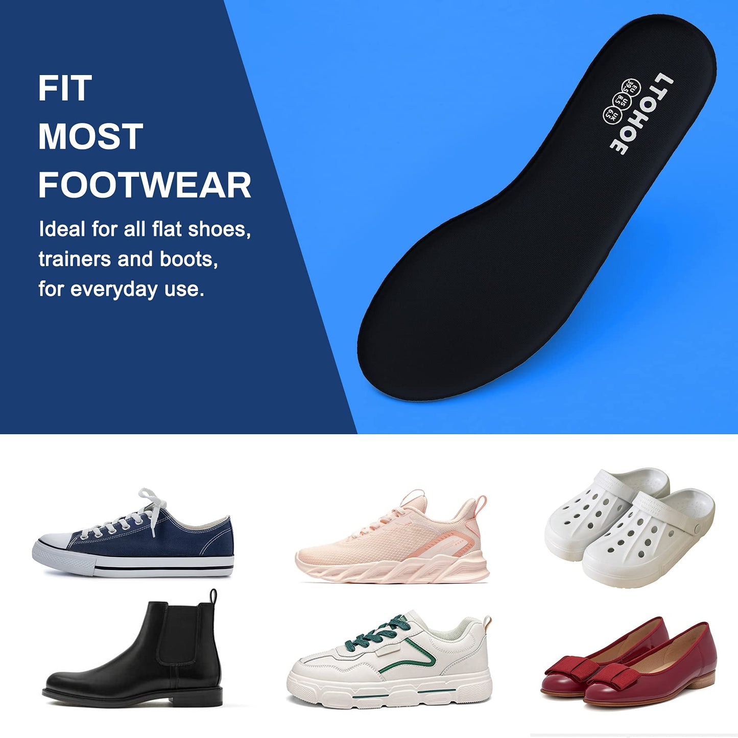 Memory Foam Insoles for Women, Replacement Shoe Inserts for Work Boot, Running Shoes, Hiking Shoes, Sneaker, Cushion Shoe Insoles Shock Absorbing for Foot Pain Relief, Comfort Inner Soles Black US 8