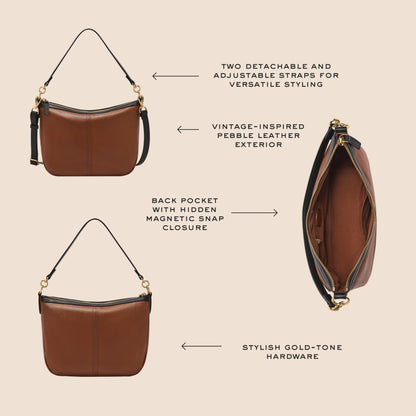 Fossil Women's Jolie Leather Crossbody Purse Handbag, Black (Model: ZB7716001)