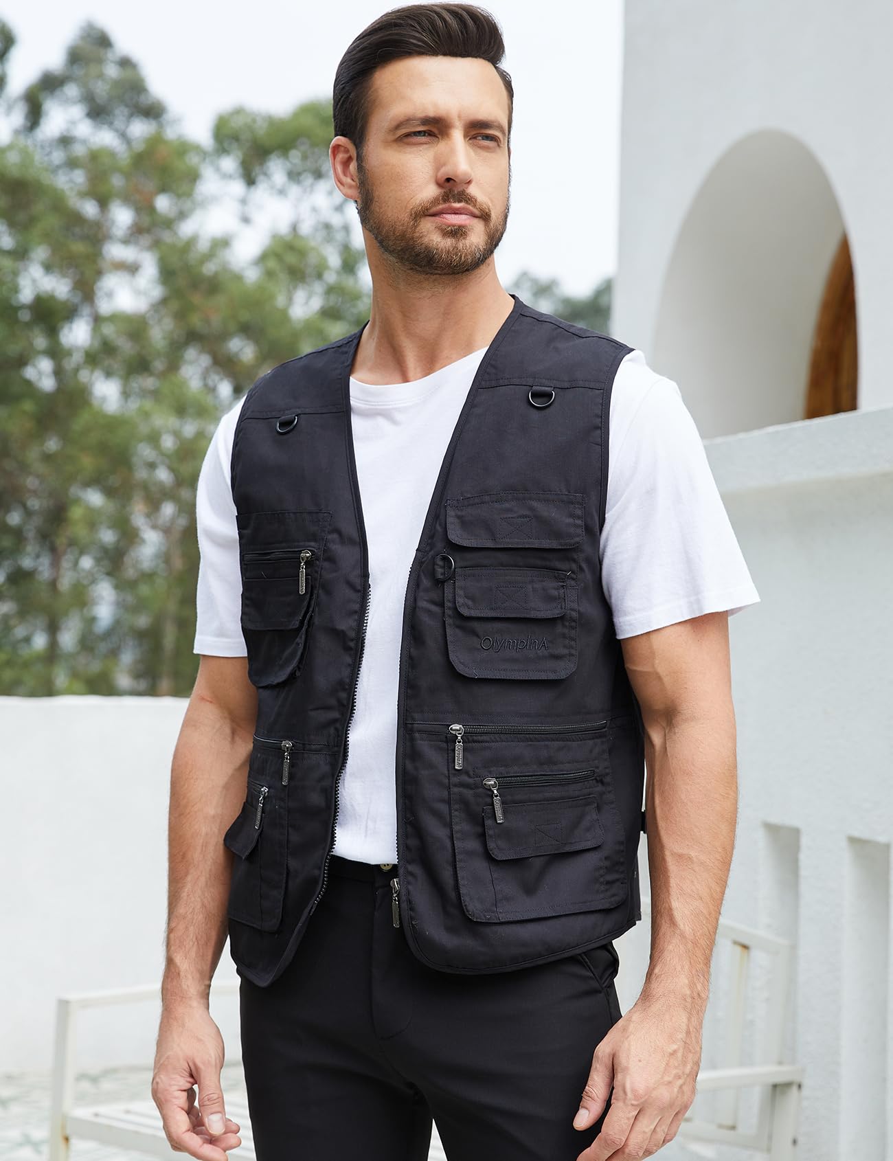 Gihuo Men's Fishing Vest Utility Safari Travel Vest with Pockets Outdoor Work Photo Cargo Fly Summer Vest (Black, X-Large)