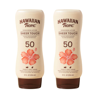 Hawaiian Tropic Sheer Touch Lotion Sunscreen SPF 50, 8oz Twin Pack | Hawaiian Tropic Sunscreen SPF 50, Sunblock, Broad Spectrum, Oxybenzone Free, 8oz each