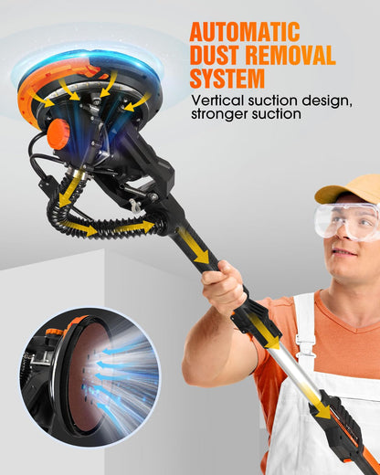 MYTOL Electric Drywall Sander with Vacuum Dust Collection, Variable Speed, LED Light, Foldable Handle, Sanding Discs & Grids