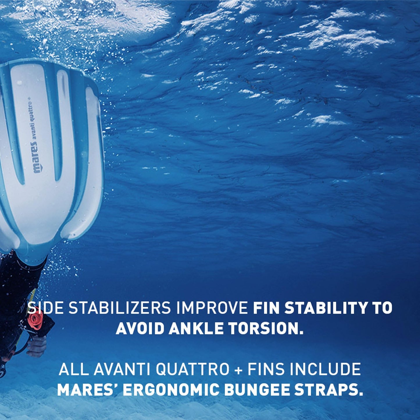 Mares Unisex Adults Avanti Quattro + Diving Fins - Durable Efficient Versatile Open-Heel Scuba Fins with Four-Channel Design & Bungee Strap, Black, Regular