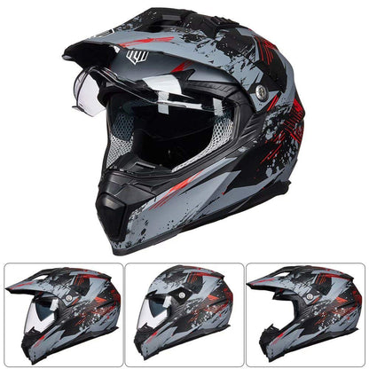 ILM Off Road Motorcycle Dual Sport Helmet Full Face Sun Visor Dirt Bike ATV Motocross Casco DOT Certified Model 606V(Grey Red, L)